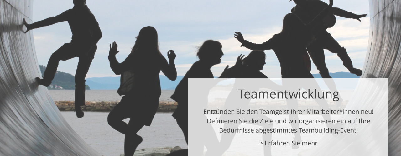 Teamentwicklung Entzünden Sie den Teamgeist Ihrer Mitarbeiter*innen neu! Definieren Sie die Ziele und wir organisieren ein auf Ihre  Bedürfnisse abgestimmtes Teambuilding-Event. > Erfahren Sie mehr